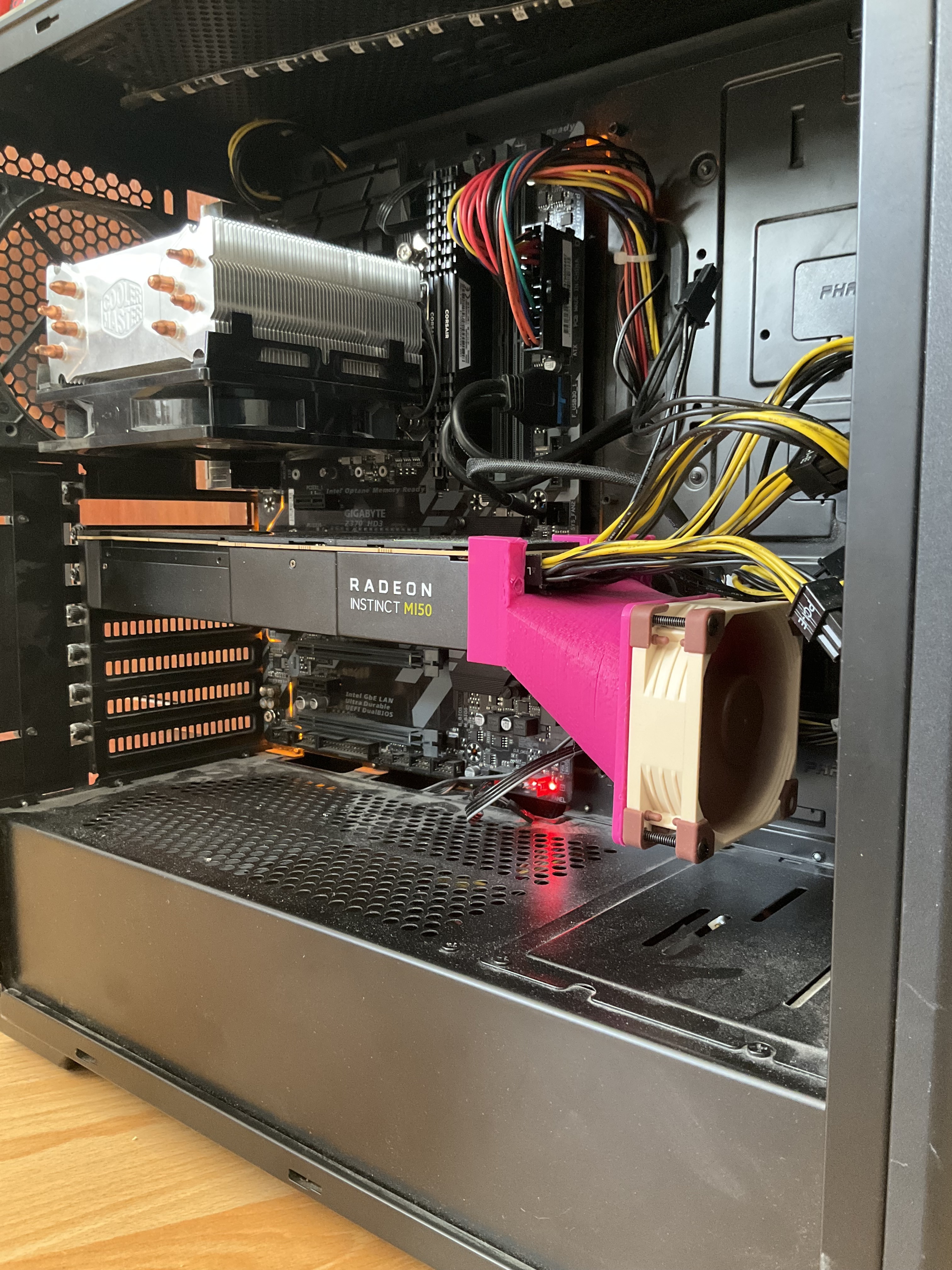 Image of the system with the pink 3D-printed fan-duct